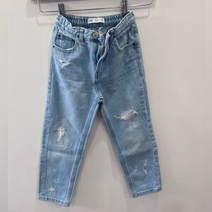 Zara MomFit Light Blue Denim Distressed Jeans